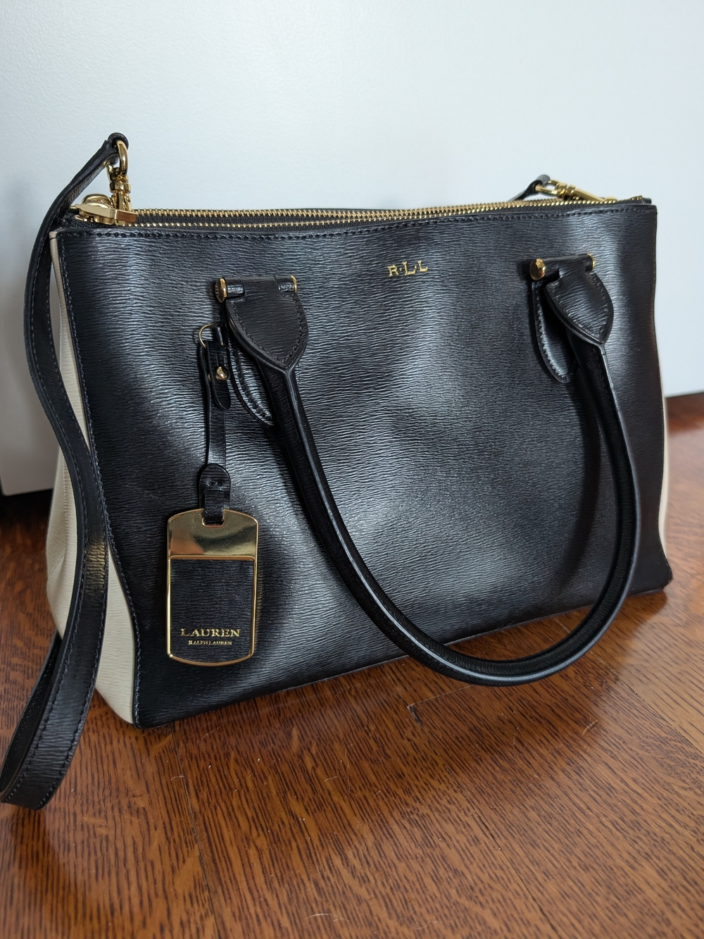 Lauren Ralph Lauren Newberry Satchel Bag in Black & White Crossbody